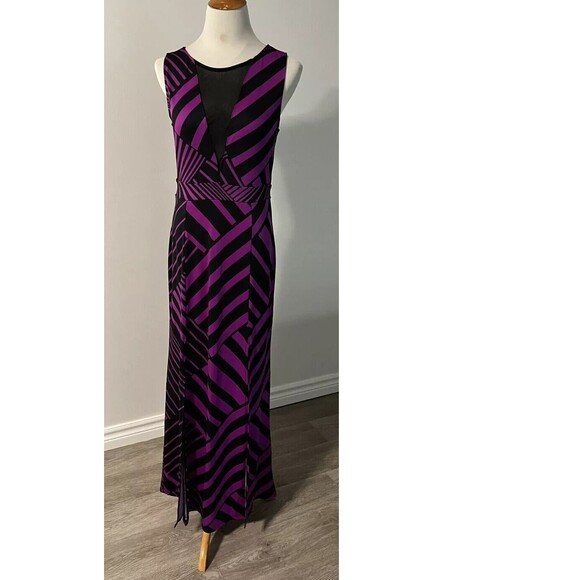 Bailey Blue Stripe Sleeveless Maxi Dress Chevron Medium M PreOwned Black Magenta - Picture 6 of 6